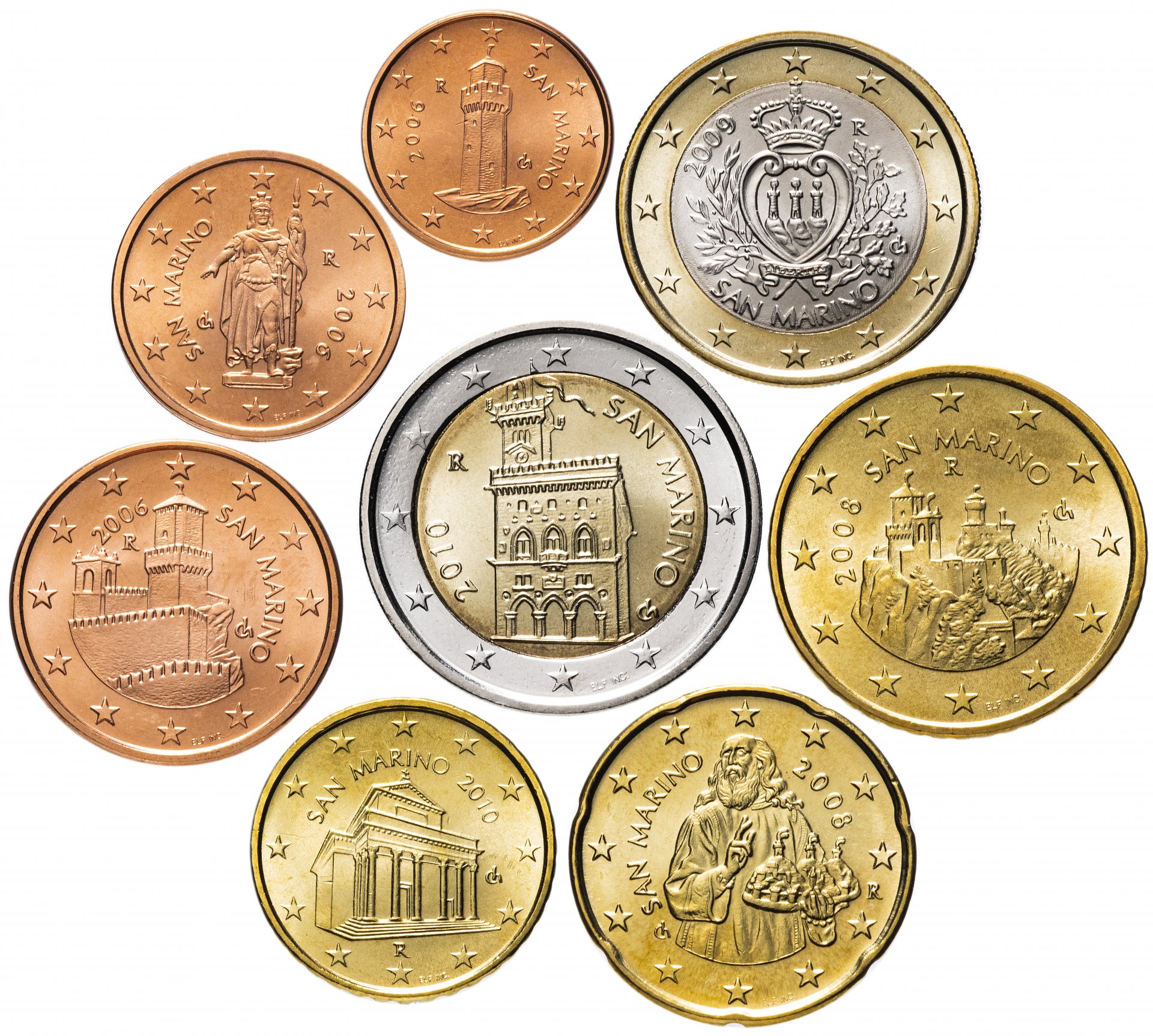 Сан деньги. Монеты евро Сан-Марино. Набор монет Сан Марино евро. Набор евроцентов Сан Марино. 1 Евро Сан Марино.