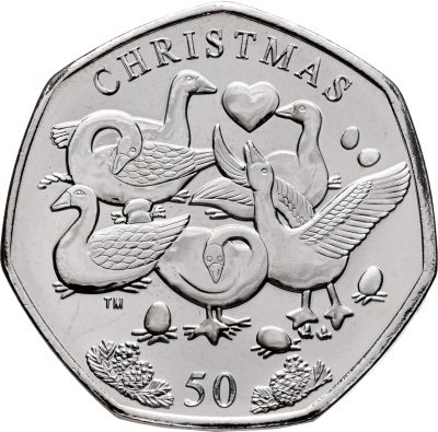 купить Остров Мэн 50 пенсов 2025 "Рождество - шесть гусей, откладывающих яйца"
