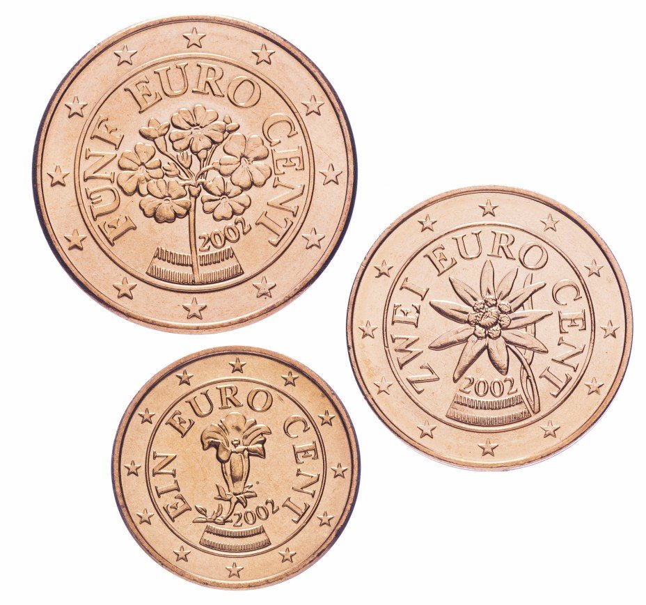 купить Австрия набор монет от 1 до 5 евро центов 2002 (3 штуки)