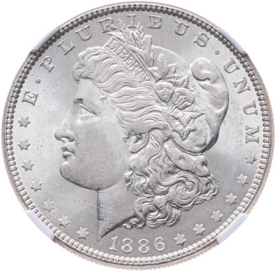 купить США 1 доллар (dollar) 1886 "Доллар Моргана" в слабе NGC MS63