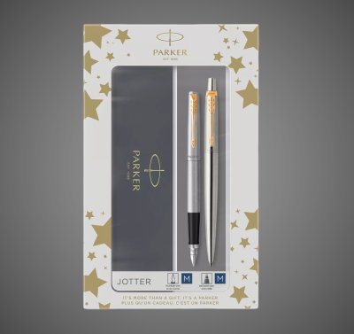 Купить Подарочный набор из 2-х ручек Parker Jotter Stainless Steel GT перьевая и шариковая ручки в подарочной упаковке, Металлы: нержавеющая сталь, 2026 г.