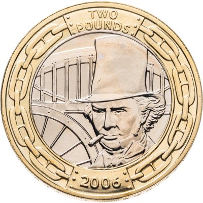 купить Великобритания 2 фунта (pounds) 2006 "200 лет со дня рождения Изамбарда Кингдома Брунеля — мост Альберта"