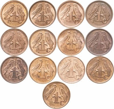 купить ЮАР набор из 13 монет 1 цент (cent) 1990-2001