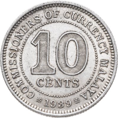 купить Британская Малайя 10 центов (cents) 1939