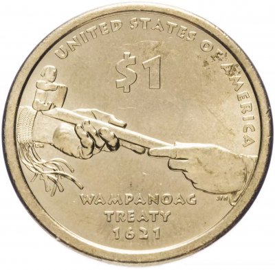 Купить США 1 доллар (dollar) 2011 Р "Коренные Американцы - Договор с Вампаноагами"