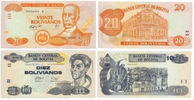 купить Боливия набор из 2 банкнот 10 и 20 боливиано 1986
