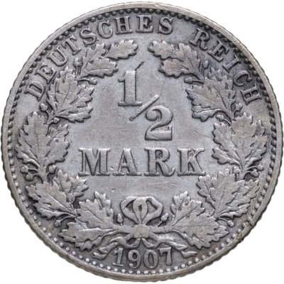 купить Германия 1/2 марки (mark) 1907 J знак монетного двора: "J" - Гамбург