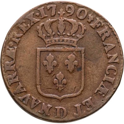 купить Франция 1 соль 1790 Людовик XVI, знак монетного двора "D" - Лион