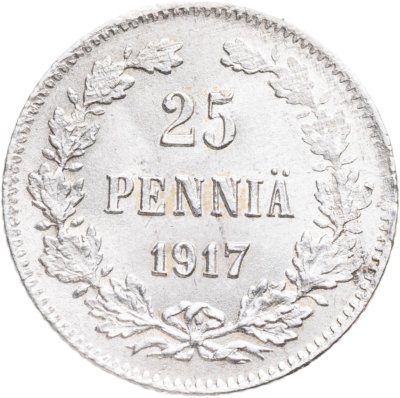 купить 25 пенни (pennia) 1917 S гербовый орёл без корон, Российская Финляндия
