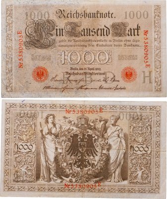 купить Германия 1000 марок 1910 красная печать