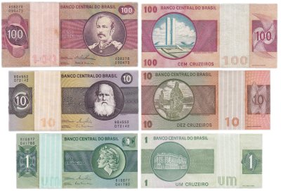 купить Бразилия набор из 3 банкнот 1, 10, 100 крузейро 1975-1980