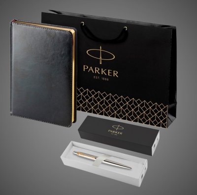 Купить Подарочный набор: Ежедневник и Шариковая ручка Parker Jotter Essential, St. Steel GT, Лаки и смолы: лак, сталь, 2026 г.