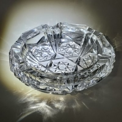 купить Пепельница настольная с резным геометрическим декором, хрусталь, алмазная грань, СССР, 1970-1990 гг.