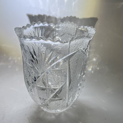 купить Вазочка для небольшого букета с резным геометрическим декором, хрусталь, алмазная грань, СССР, 1970-1990 гг.
