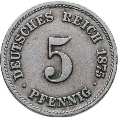 купить Германия 5 пфеннигов (pfennig) 1875 G знак монетного двора: "G" - Карлсруэ