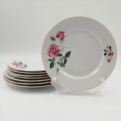 купить Набор десертных и пирожковых тарелок с цветочным декором на 4 персоны (8 тарелок), фарфор, деколь, золочение, Moritz Zdekauer (MZ), Чехословакия, 1970-1990 гг.