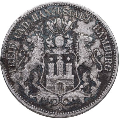 купить Германия (Империя) 5 марок (mark) 1875 J Гамбург