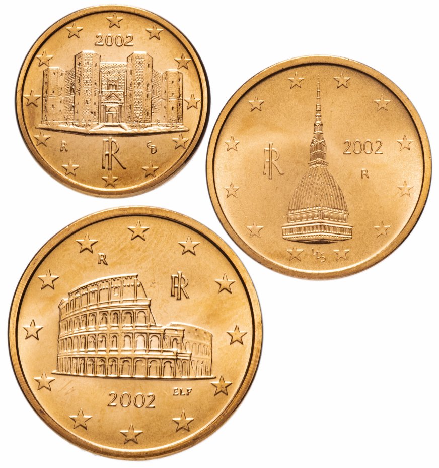 купить Италия годовой набор 1,2,5 центов 2002 (3 монеты, UNC)
