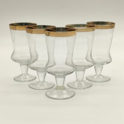 купить Набор из 5-ти рюмок (фужеров) с декором в виде золотой ленты, стекло, золочение, СССР, 1970-1990 гг.