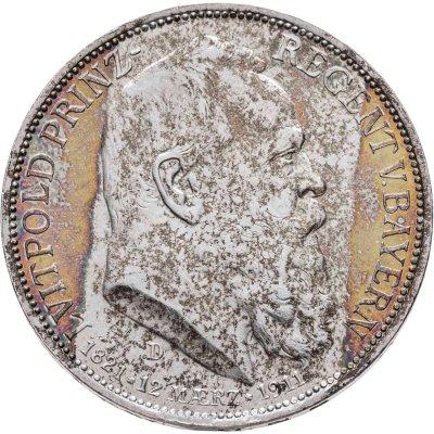 купить Германская империя (Бавария) 3 марки 1911 "90 лет со дня рождения Луитпольда Баварского"