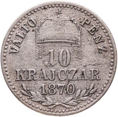 купить Венгрия 10 крейцеров (krajczar) 1870, знак монетного двора "KB" - Кремница