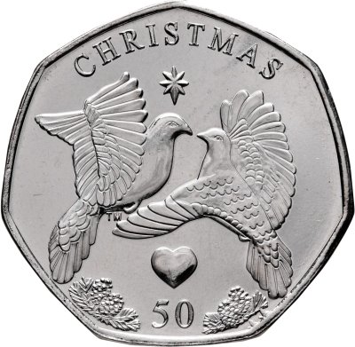 купить Остров Мэн 50 пенсов 2025 "Рождество — две горлицы"
