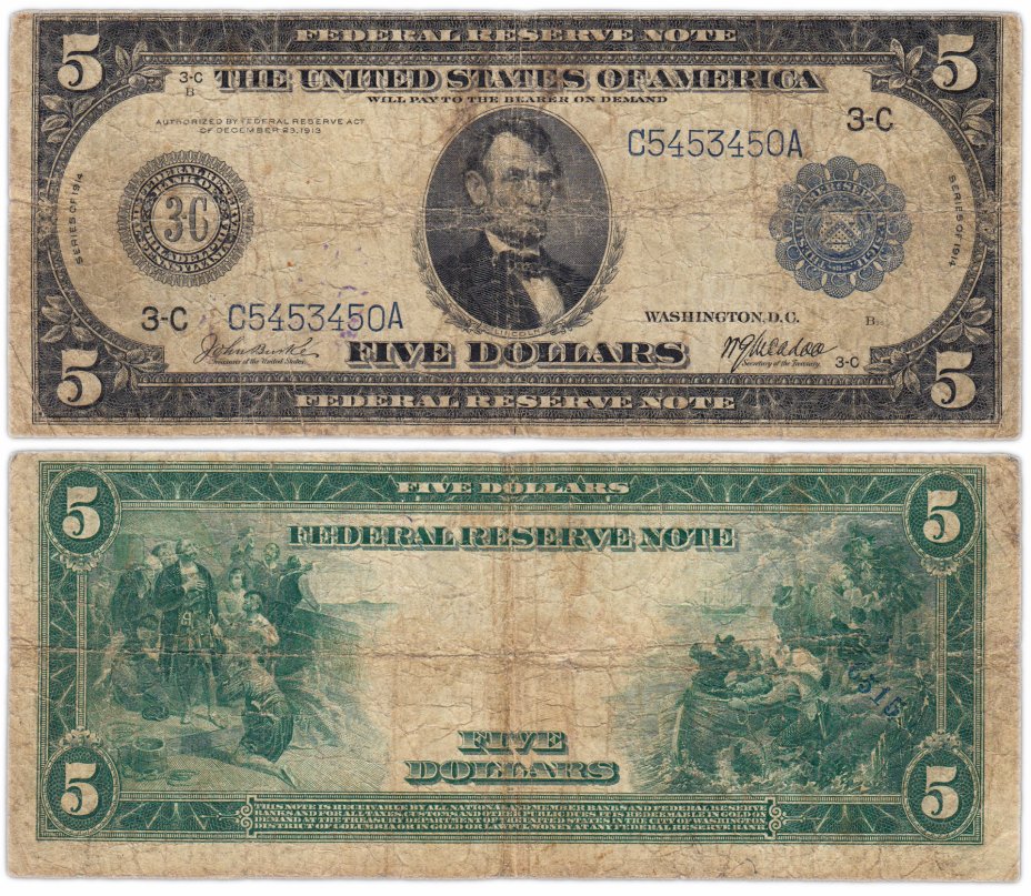 купить США 5 долларов 1914 Series 1914 (Pick 359) Philadelphia (Филадельфия), Burke-McAdoo