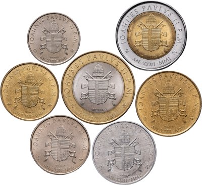 купить Ватикан набор из 7 монет 2001 (10, 20, 50, 100, 200, 500, 1000)