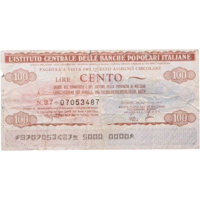 купить Италия банковский чек 100 лир 1976