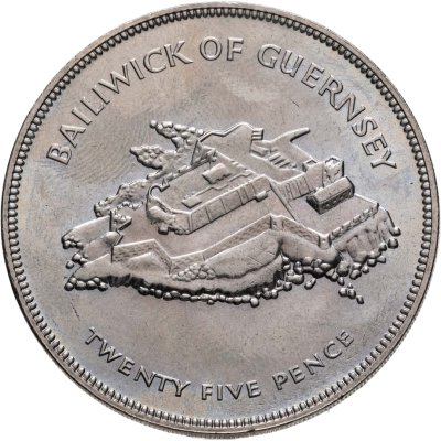 купить Остров Гернси 25 пенсов 1977 "25 лет правления Королевы Елизаветы II"