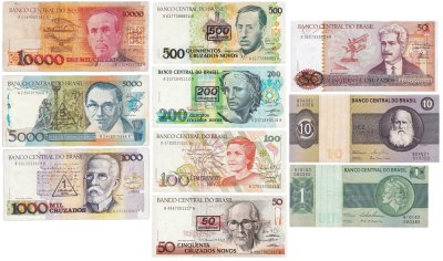 купить Бразилия набор из 10 банкнот 1, 10, 50, 100, 200, 500, 1000, 5000, 10000 крузейро 1972-1990