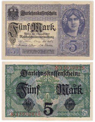 купить Германия 5 марок 1917