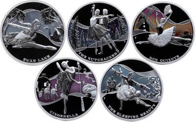 купить Тувалу 1 доллар 2010 набор из 5-ти монет Proof "Знаменитые балеты" в футляре с сертификатом