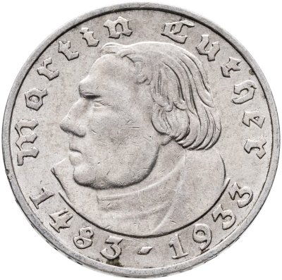 купить Германия (Третий рейх) 2 рейхсмарки (reichsmark) 1933 А "450 лет со дня рождения Мартина Лютера"