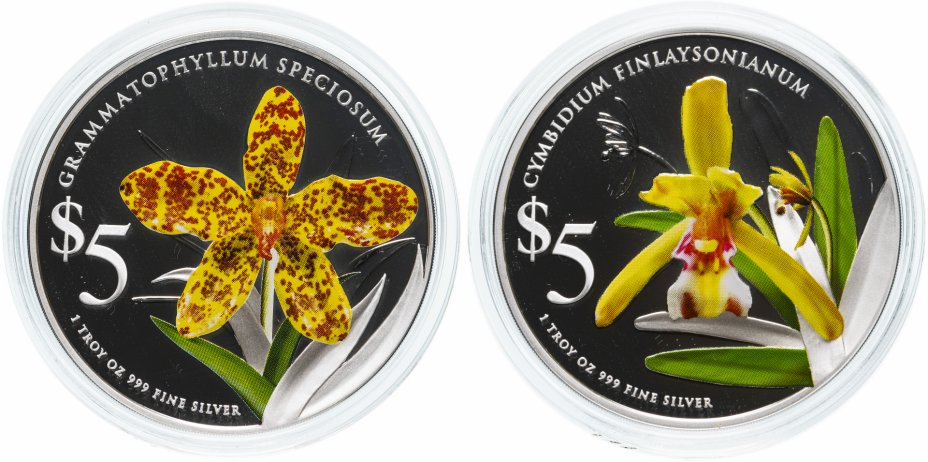 купить Сингапур набор из 2х монет 5 долларов 2011 "Орхидеи"