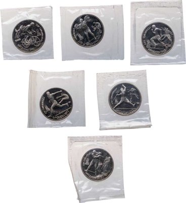 купить Набор из 6-ти монет 1 рубль 1991 "XXV Олимпийские игры 1992 года, Барселона" (банковская запайка)