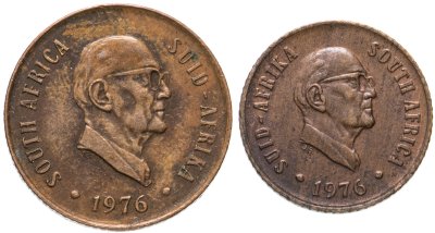купить ЮАР, две монеты 1976 "Окончание президентства Якобуса Йоханнеса Фуше"