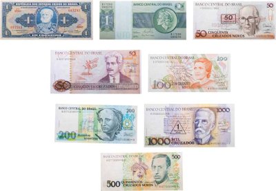 купить Бразилия набор из 8 банкнот 1, 50, 100, 200, 500, 1000 крузейро 1954-1990