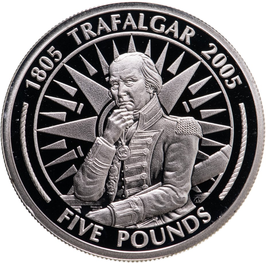 купить Гибралтар 5 фунтов (pounds) 2005 "200 лет Трафальгарской битве" Адмирал Катберт Коллингвуд