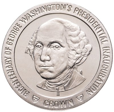 купить Остров Мэн 1 крона 1989 "200 лет со дня вступления в должность президента Джорджа Вашингтона / портрет"