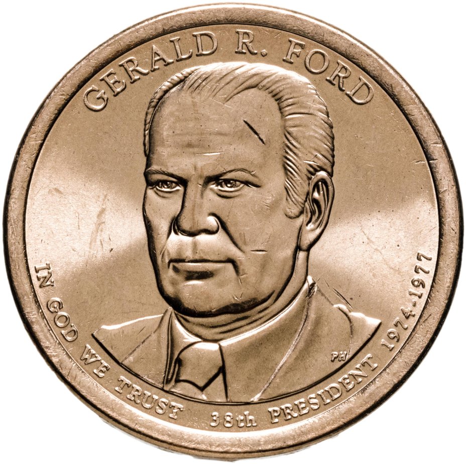Купить США 1 доллар 2016 "38-й президент США - Джеральд Форд", знак монетного двора "D" - Филадельфия