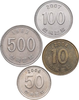 купить Южная Корея набор 4 монет 1982-2007