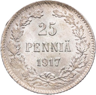 купить 25 пенни (pennia) 1917 S гербовый орёл без корон, Российская Финляндия