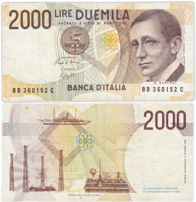 купить Италия 2000 лир 1990 года