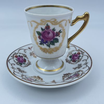 купить Пара кофейная с декором из роз, фарфор, деколь, золочение, Западная Европа, 1970-1990 гг.