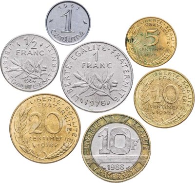 купить Франция набор монет 1967-1988 (7 штук) новый франк