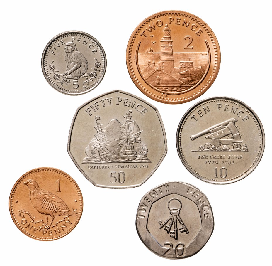 купить Гибралтар - набор 6 монет - 1, 2, 5,10, 20, 50 пенсов 2000-2013 год