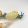Купить Набор из трёх елочных игрушек на прищепках ("Белочка", "Заяц с барабаном" и "Цыпленок"), стекло, краска, металл, СССР, 1960-1990 гг.