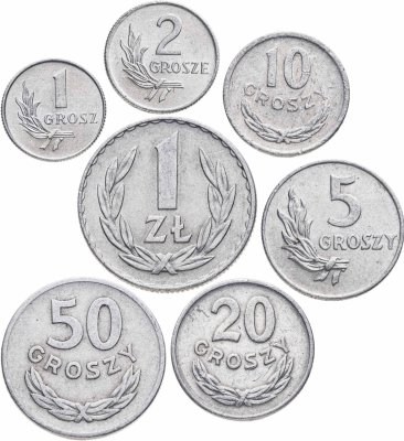 купить Польша полный годовой набор алюминиевых монет для обращения 1949 (7 шт.)