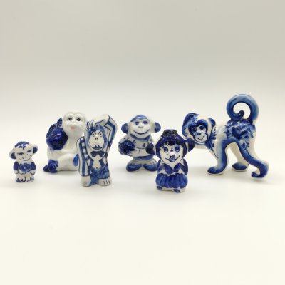 купить Набор из шести статуэток "Обезьяны", Гжель, фарфор, роспись, Россия, 1980-2010 гг.